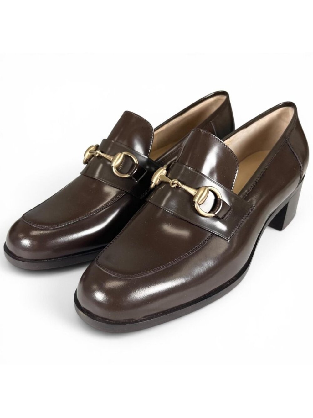 Gucci Vintage 100 Horsebit Leather Pumps Dark Brown Gold Heel
